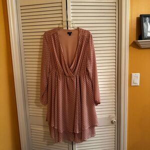 Torrid Pink Asymmetrical Wrap Dress with Bishop Sleeves